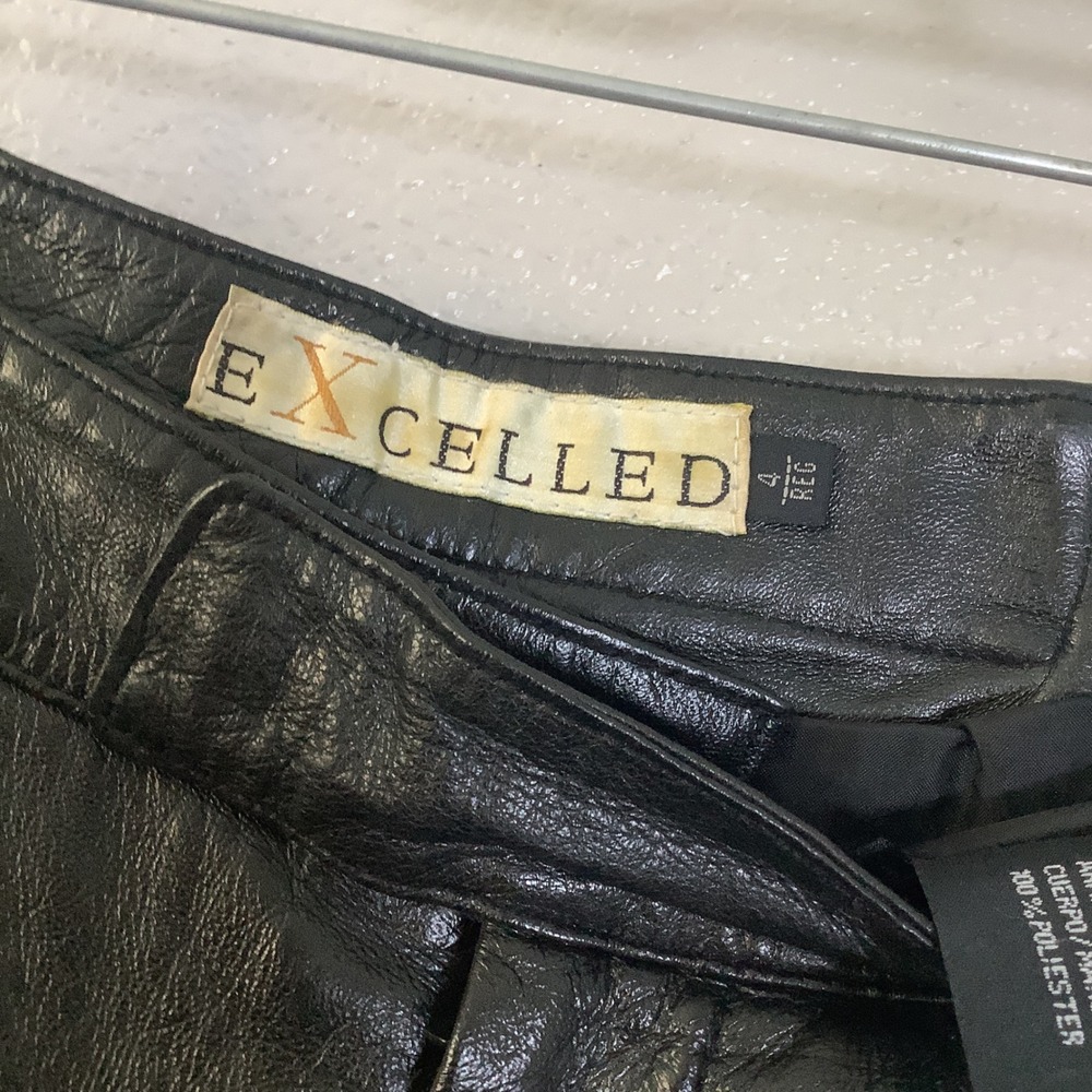 Excelled Vintage 90s 100% Leather Punk Grunge Biker Chic Motorcycle Pants Sz 4 - Picture 4 of 6